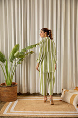 Green Striped Muslin Co-ord Set (Set of Two)