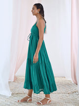 Green Cotton Voile Flared Maxi Dress