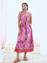 Pink Cotton Printed Floral Slip Dress