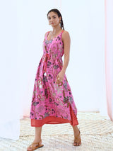 Pink Cotton Printed Floral Slip Dress