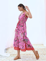 Pink Cotton Printed Floral Slip Dress