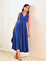 Blue Cotton Maxi Sleeveless Long Dress