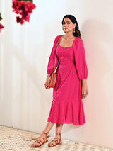 Fuchsia Cotton A line Long Dress