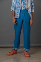 Embroidered Blue Classic Pants