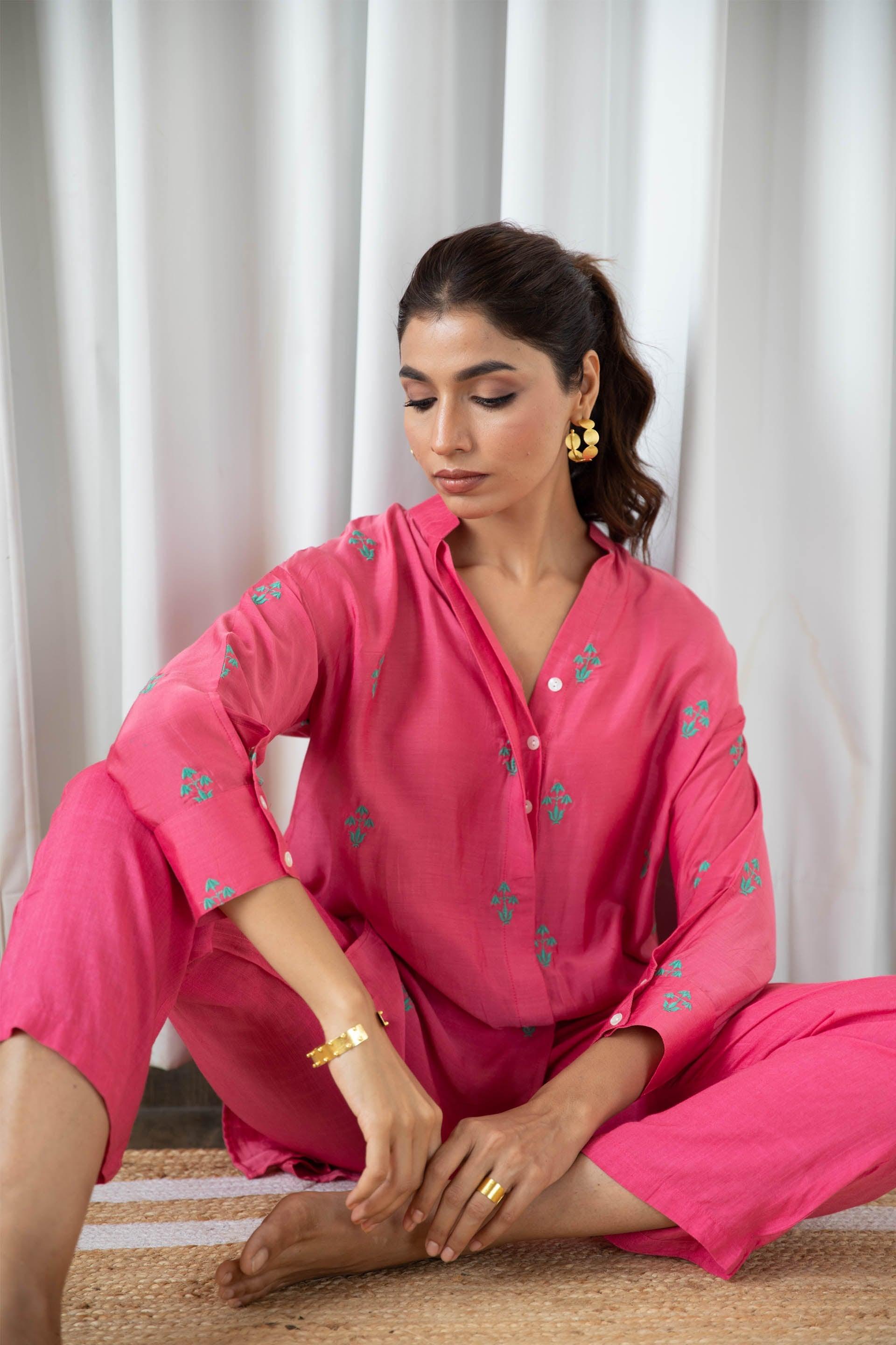 Fuchsia Embroidered Muslin (Shirt only)