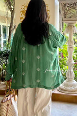 Green Muslin Embroidered Collared (Shirt only)