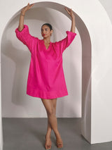 Pink Cotton Satin Short Party Dress