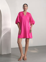 Pink Cotton Satin Short Party Dress