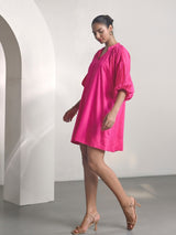 Pink Cotton Satin Short Party Dress