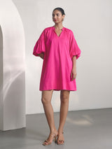 Pink Cotton Satin Short Party Dress