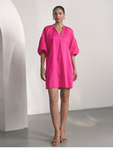 Pink Cotton Satin Short Party Dress