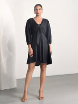 Black V-Neck Short Party Dress with Balloon Sleeves