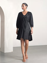 Black V-Neck Short Party Dress with Balloon Sleeves