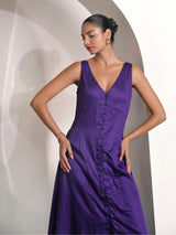 Purple Cotton Satin Sleeveless Party Dress