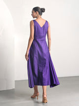 Purple Cotton Satin Sleeveless Party Dress