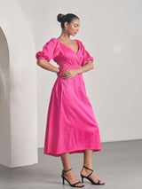 Pink Cotton Satin Deep-V Bareback Party Dress