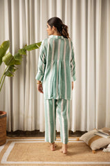 Aqua Blue Striped Muslin (Shirt only)