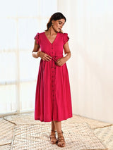 Fuchsia Cotton Long Shirt Dress