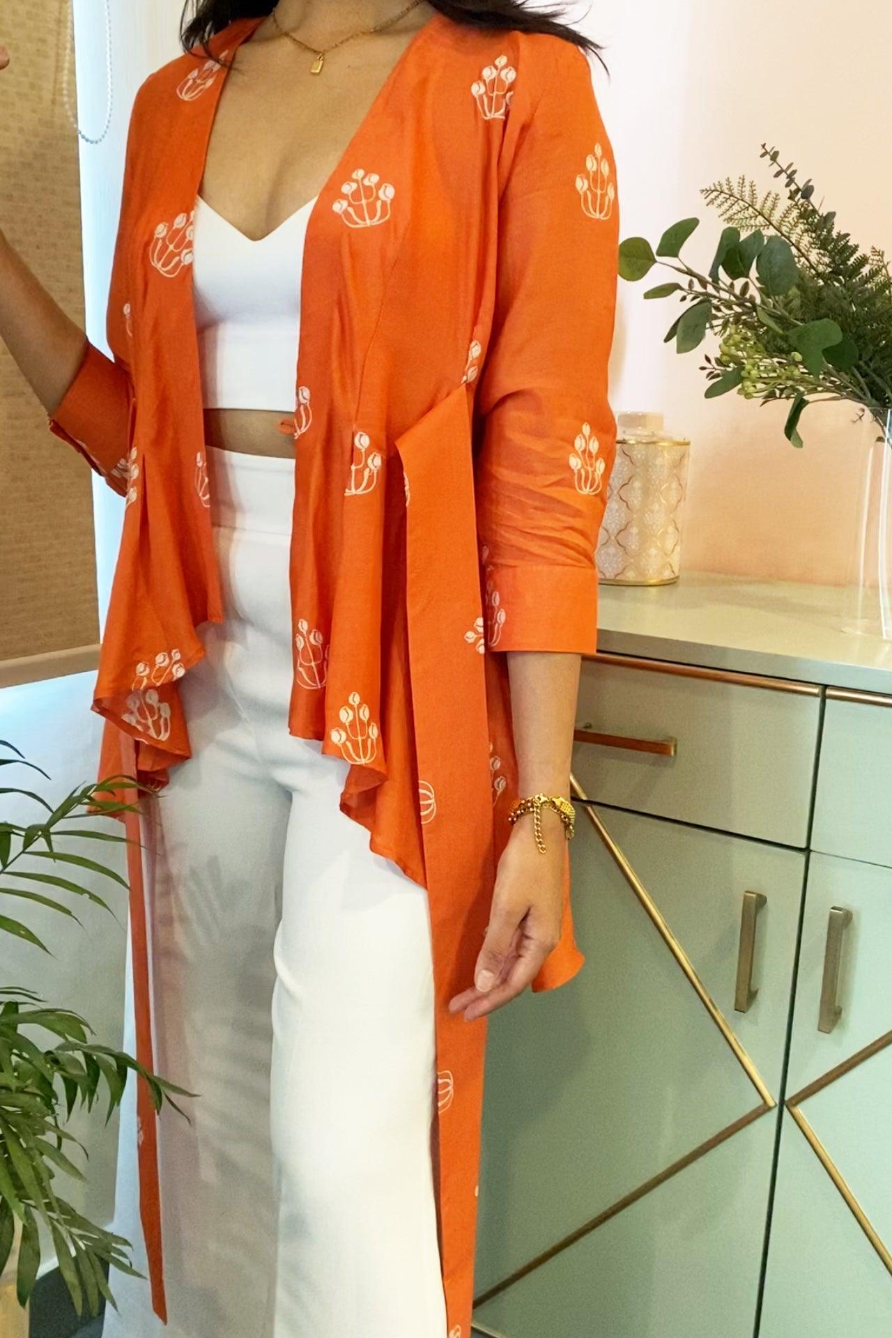 Orange Embroidered Wrap Top