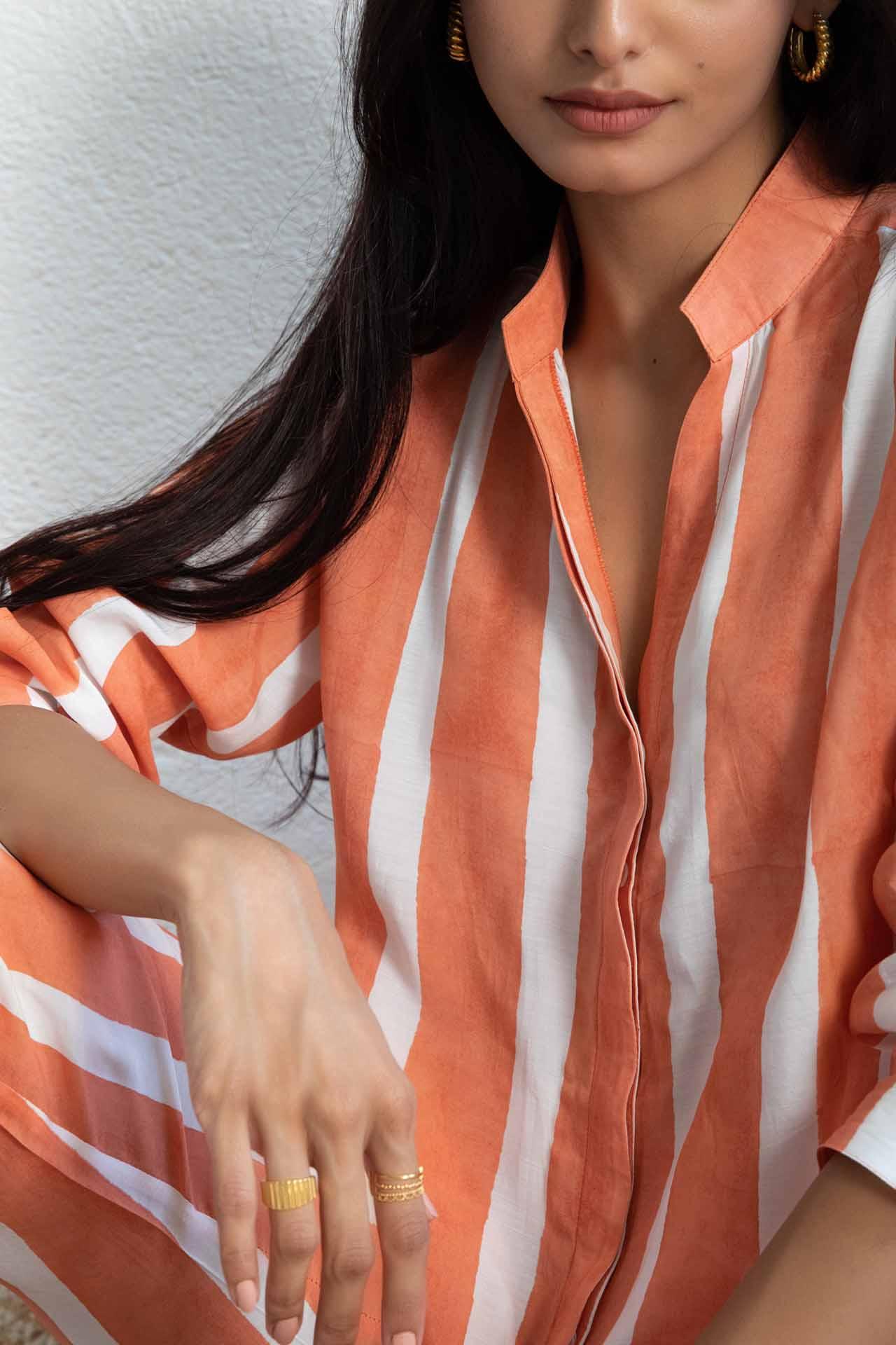 Orange Striped Muslin Co-ord Set (Set of Two)