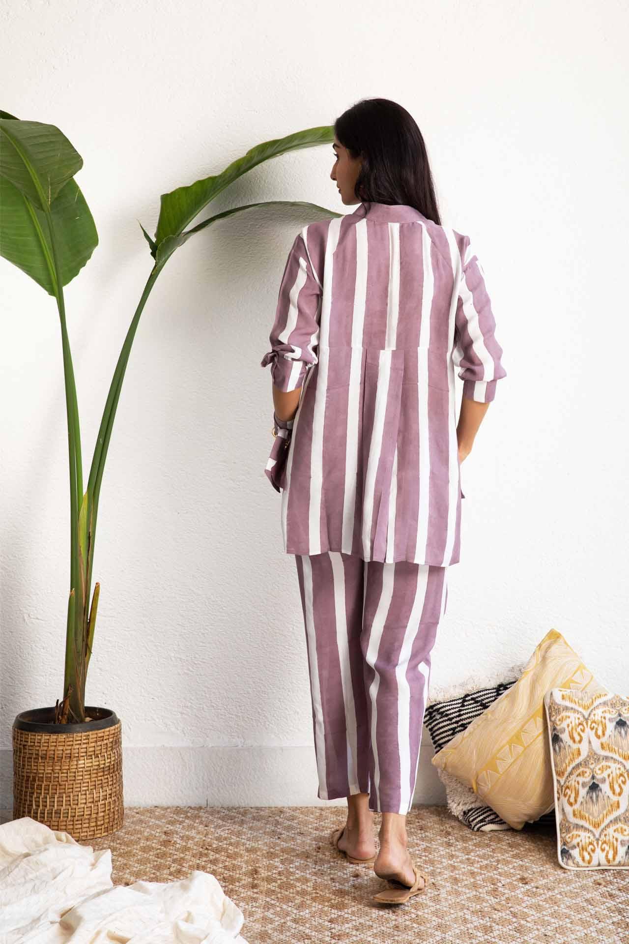 Purple Striped Muslin Co-ord Set (Set of Two)