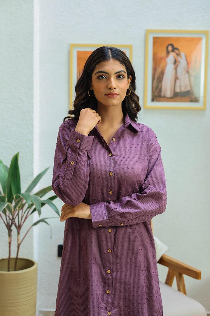 Purple Cotton Weaved Co-ord Set (Set of Two)