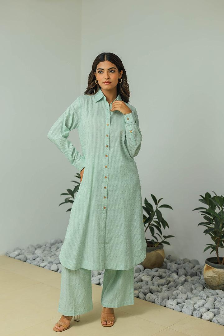 Mint Cotton Weaved Co-ord Set (Set of Two)