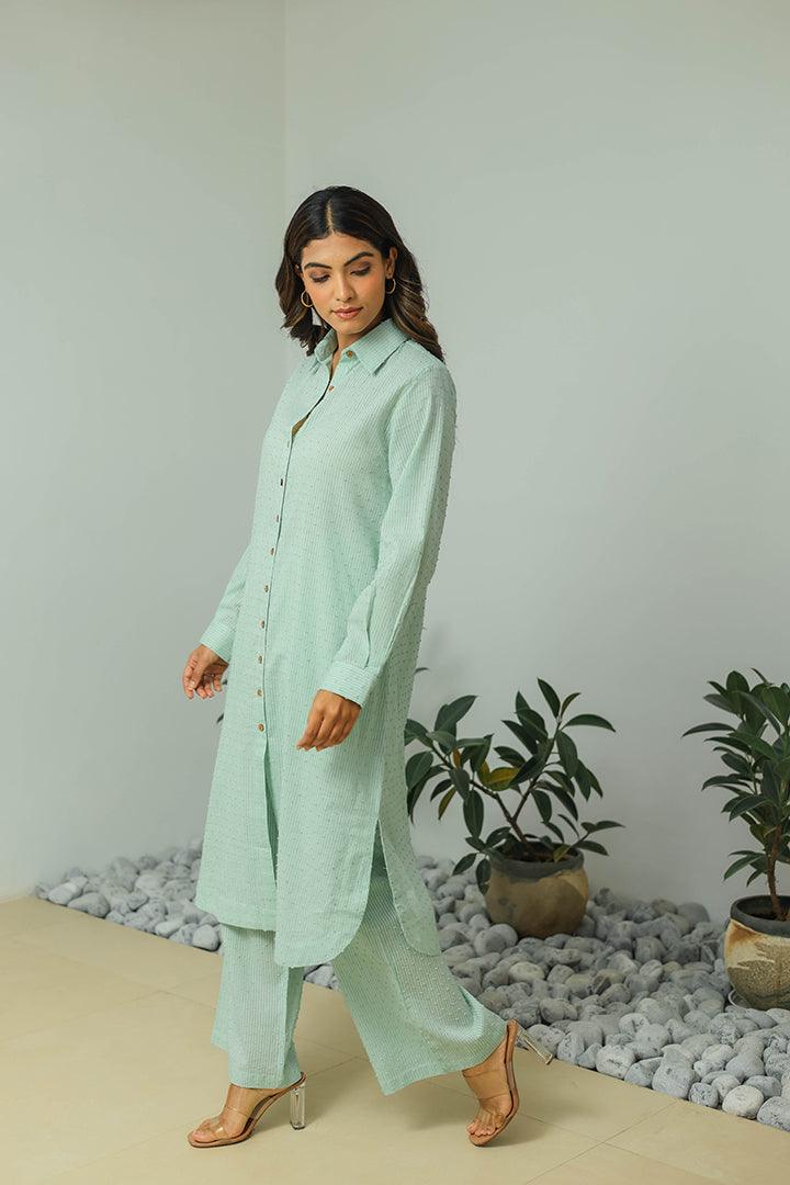 Mint Cotton Weaved Co-ord Set (Set of Two)