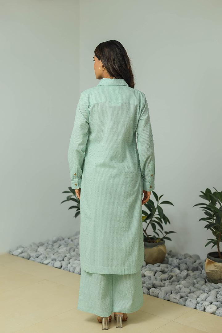 Mint Cotton Weaved Co-ord Set (Set of Two)