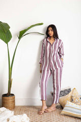 Purple Striped Muslin Co-ord Set (Set of Two)