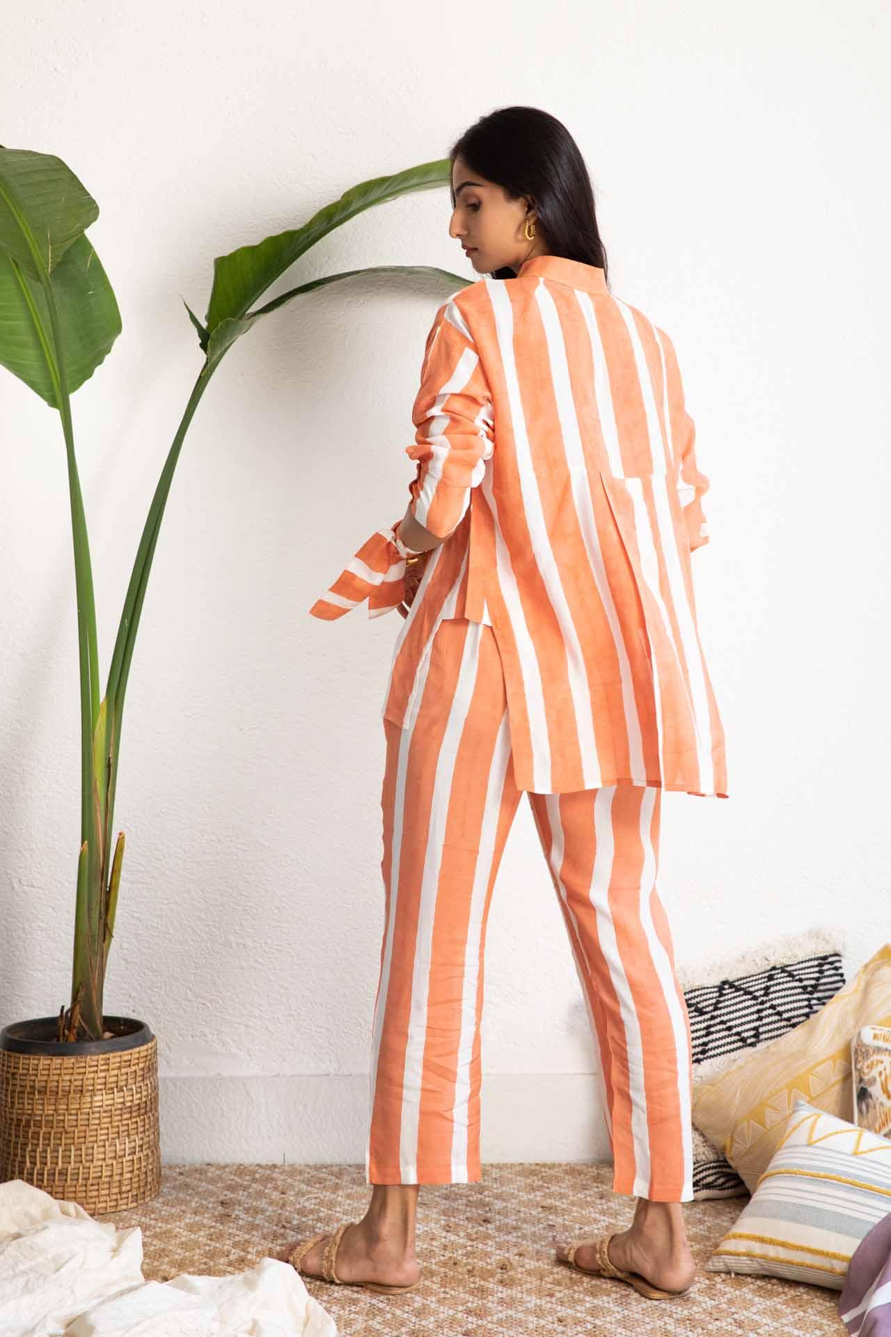 Orange Striped Muslin Co-ord Set (Set of Two)