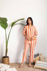 Orange Striped Muslin Co-ord Set (Set of Two)