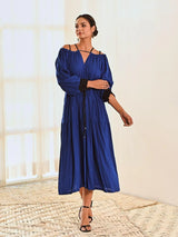 Blue Cotton Cold Shoulder Long Dress