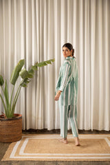 Aqua Blue Striped Muslin (Shirt only)