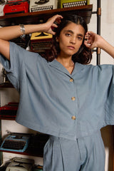 Linen Relaxed Button Up - Slate Blue