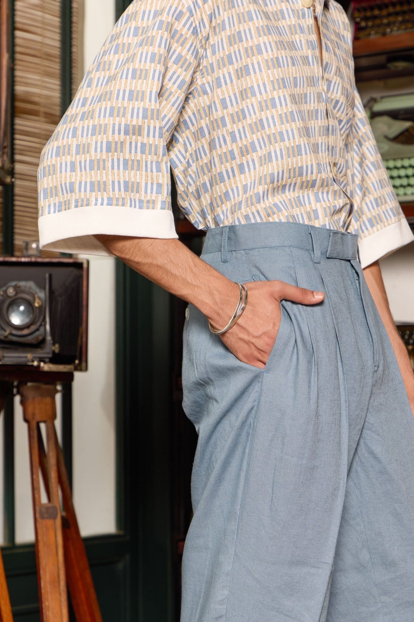 Pleated Linen Trousers - Slate Blue