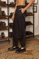 Black Pleated Tencel Trousers