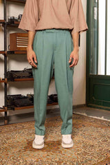 Pleated Linen Trousers - Forest