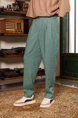 Pleated Linen Trousers - Forest