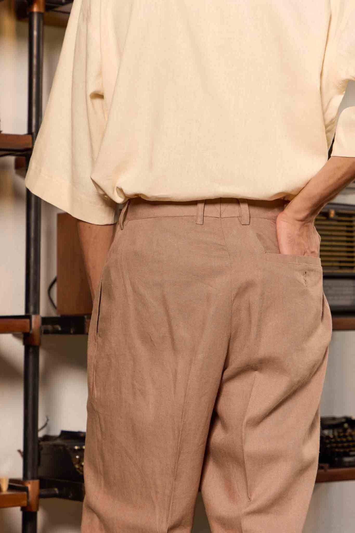 Pleated Linen Trousers - Earth