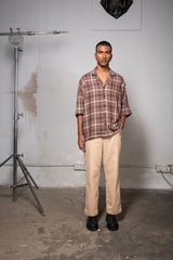 Brown Checked Camp Collar Half Sleeve Shirt