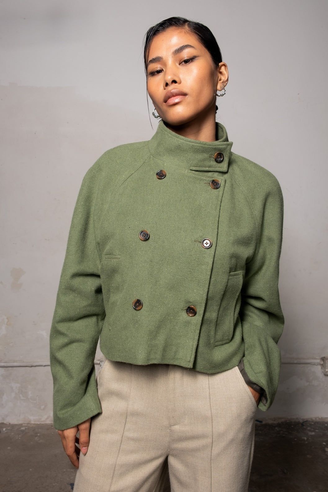 Moss Green Cropped Riding Jacket