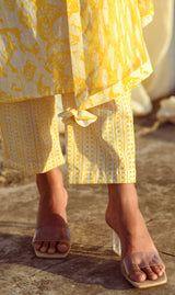 Yellow Block-Printed Tunic Set (Set of Three)