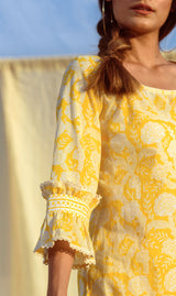 Yellow Block-Printed Tunic Set (Set of Three)