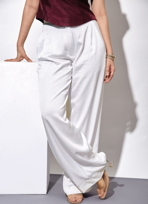 Dusk White Satin Pants