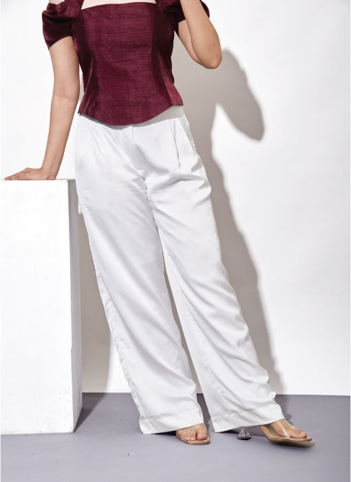 Dusk White Satin Pants