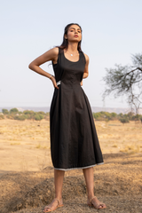 Black Sleeveless Long Cotton Midi Dress