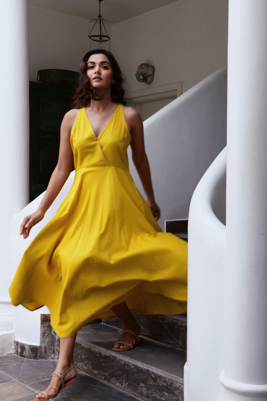 Yellow Sleeveless Cotton Maxi Dress