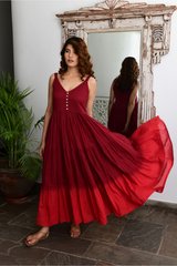 Wine Sleeveless Cotton Voile Maxi Dress