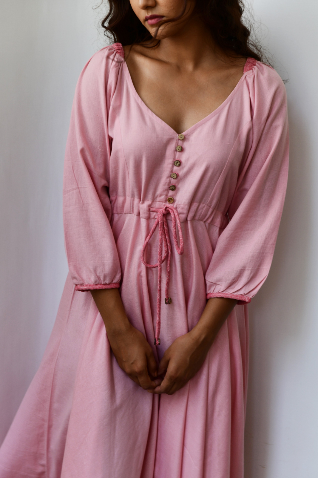 Pink Flared Long Cotton Maxi Dress